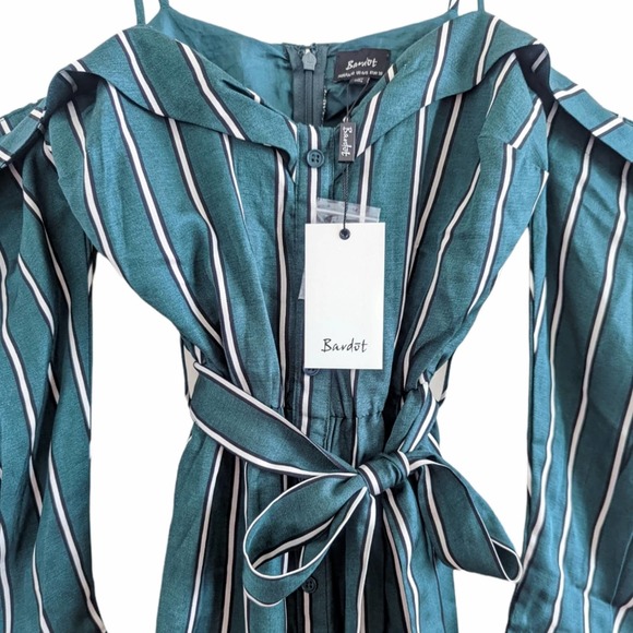 Bardot Paloma Teal Green Striped Cold Shoulder Dress US Size 6 (Small) - Picture 4 of 10
